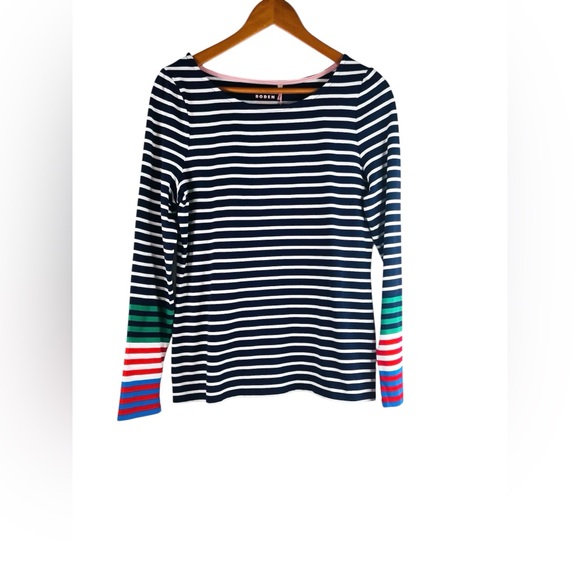 Boden Tops - New Boden Ella Long Sleeve Breton Navy Multi Cuff Cotton Size 8